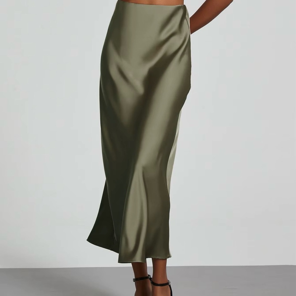 Zara Olive Satin Maxi Skirt